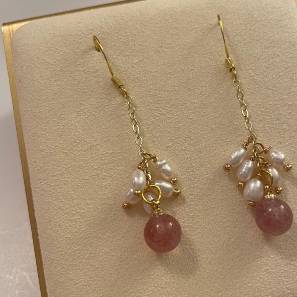 Strawberry Pearl Dangle Earrings